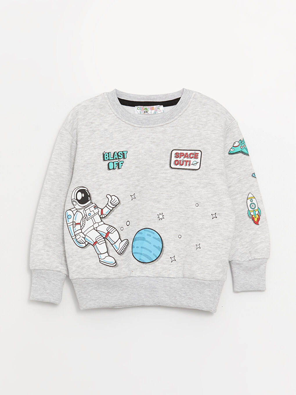 Calimera Kids Gri Bisiklet Yaka Uzun Kollu Baskılı Erkek Bebek Sweatshirt