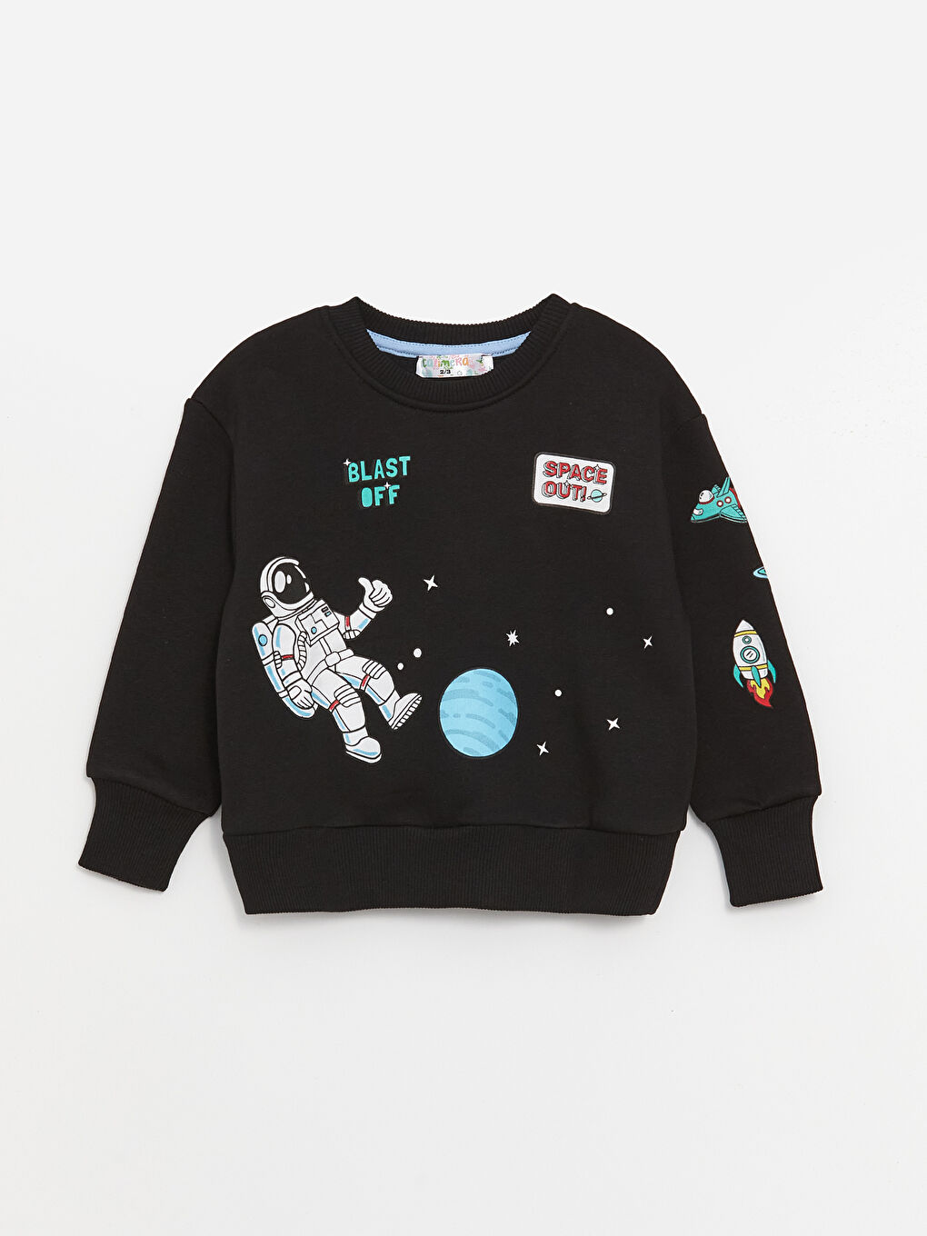 Calimera Kids Siyah Bisiklet Yaka Uzun Kollu Baskılı Erkek Bebek Sweatshirt