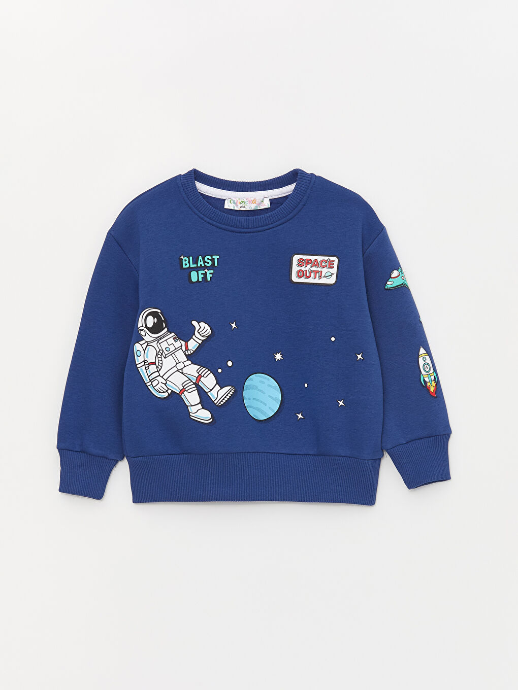 Calimera Kids Lacivert Bisiklet Yaka Uzun Kollu Baskılı Erkek Bebek Sweatshirt