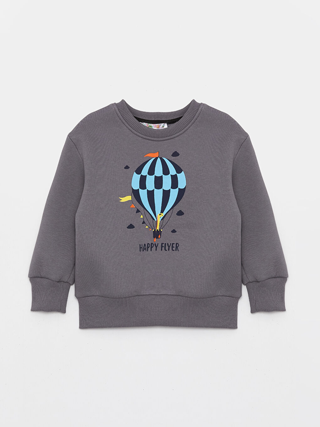 Calimera Kids Gri Bisiklet Yaka Uzun Kollu Baskılı Erkek Bebek Sweatshirt