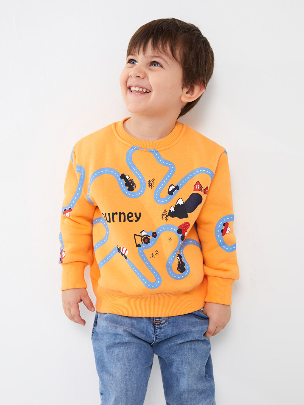 Calimera Kids Pastel Turuncu Bisiklet Yaka Uzun Kollu Erkek Bebek Sweatshirt