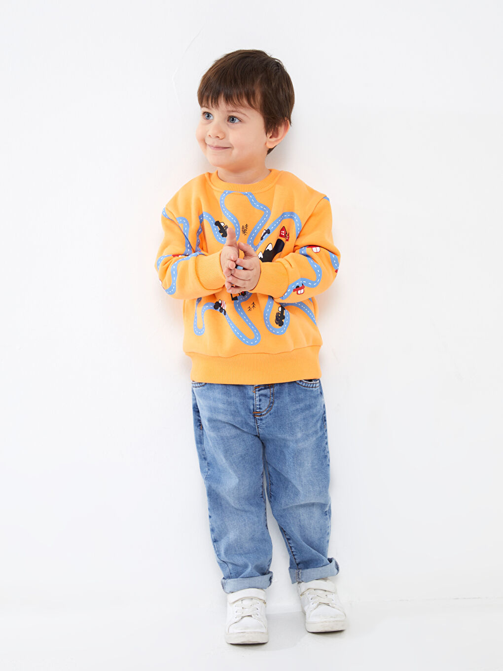 Calimera Kids Pastel Turuncu Bisiklet Yaka Uzun Kollu Erkek Bebek Sweatshirt - 1