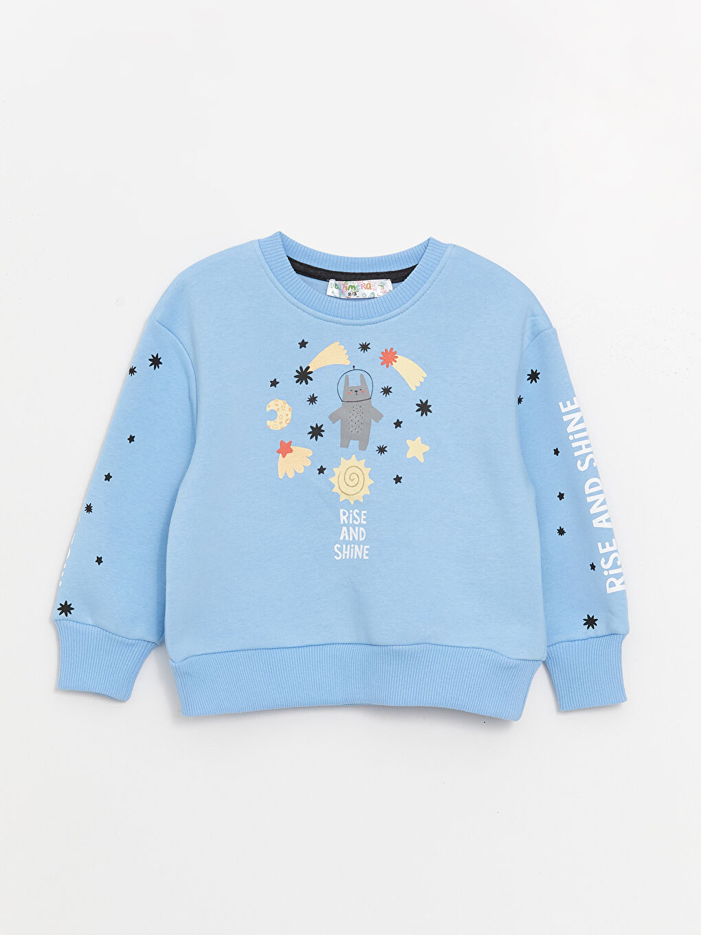 Calimera Kids Açık Mavi Bisiklet Yaka Uzun Kollu Baskılı Erkek Bebek Sweatshirt