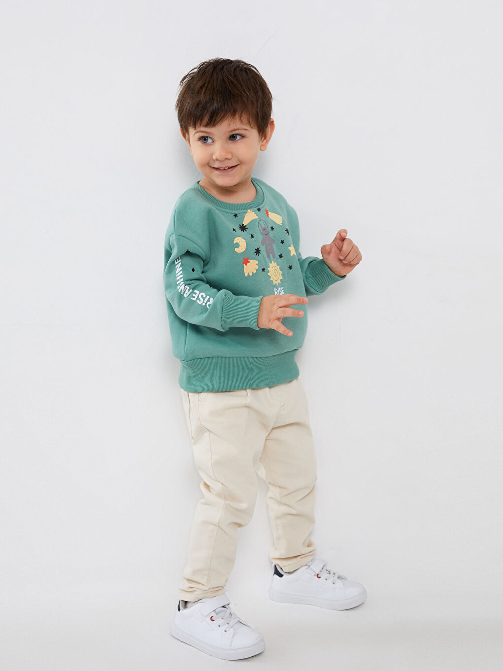 Calimera Kids Yeşil Bisiklet Yaka Uzun Kollu Baskılı Erkek Bebek Sweatshirt