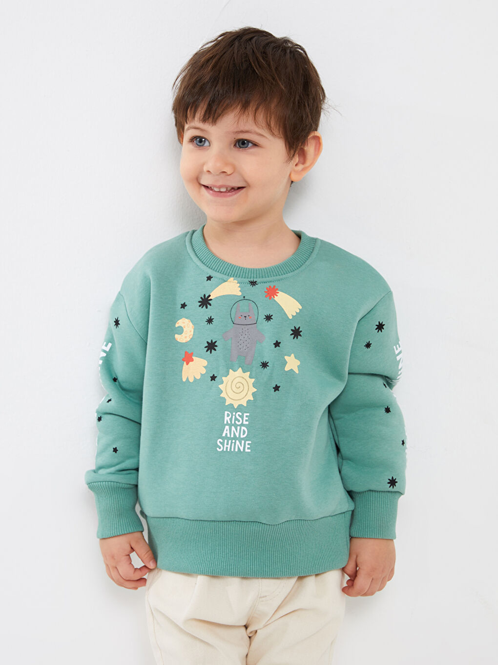 Calimera Kids Yeşil Bisiklet Yaka Uzun Kollu Baskılı Erkek Bebek Sweatshirt - 1