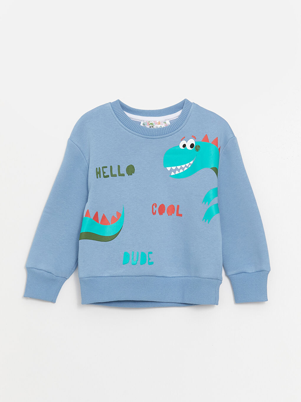 Calimera Kids Açık İndigo Bisiklet Yaka Uzun Kollu Baskılı Erkek Bebek Sweatshirt