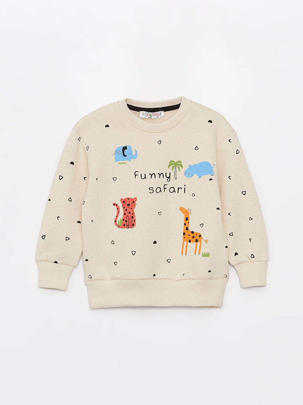 Bej Bisiklet Yaka Baskılı Uzun Kollu Erkek Bebek Sweatshirt