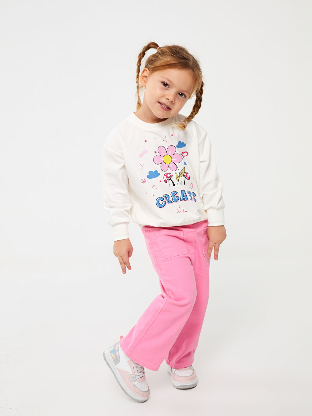 Calimera Kids Ekru Bisiklet Yaka Uzun Kollu Kız Bebek Sweatshirt - 1