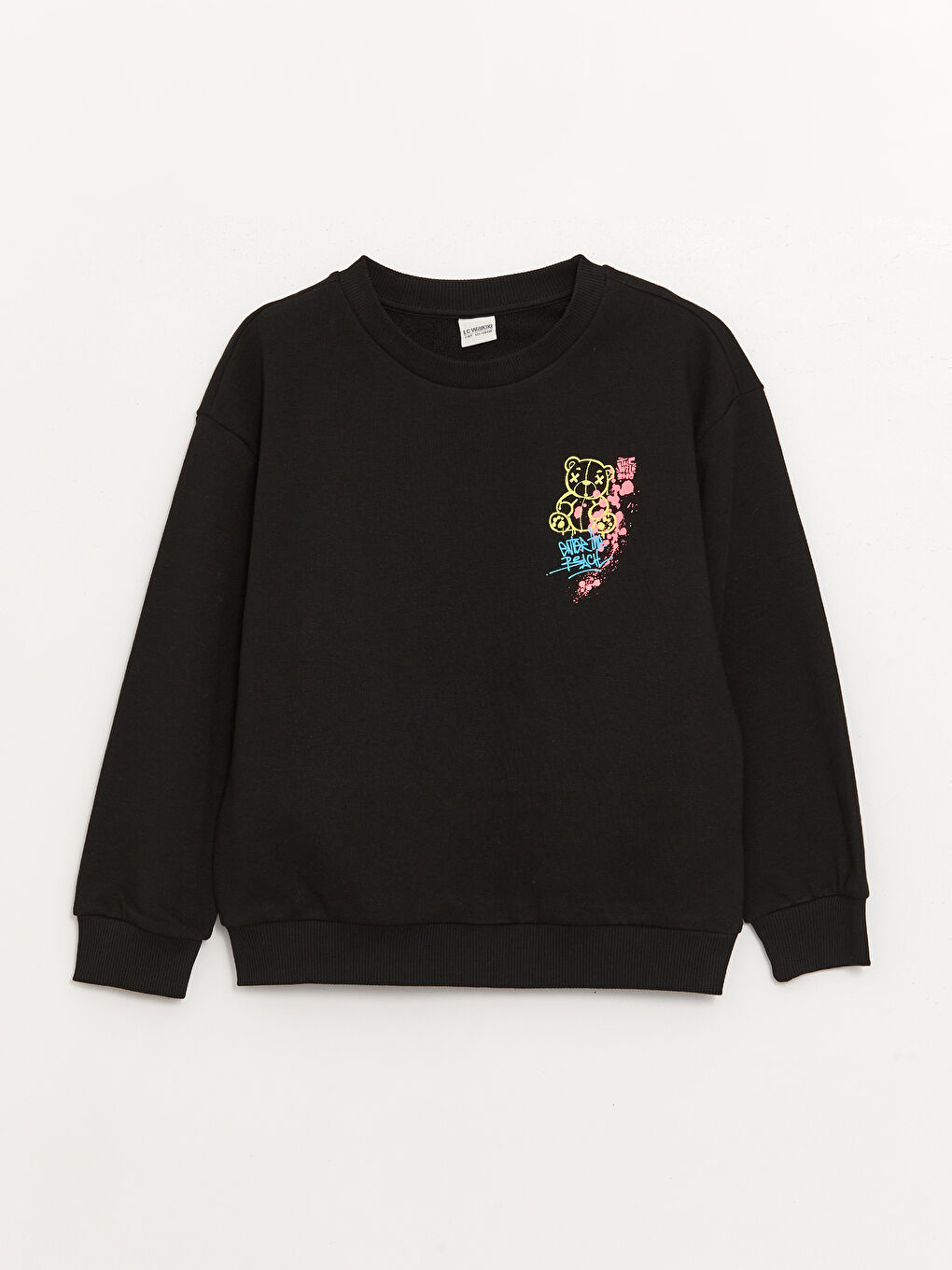 LCW Kids Siyah Bisiklet Yaka Baskılı Uzun Kollu Kız Çocuk Sweatshirt ve Tayt - 1