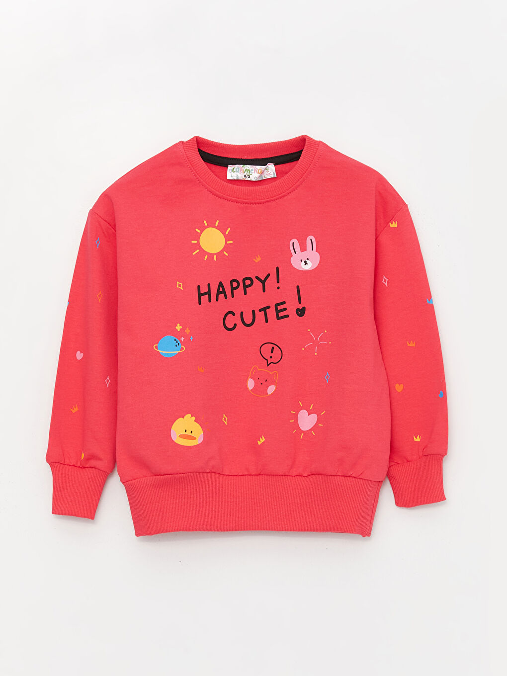 Fuşya Bisiklet Yaka Uzun Kollu Kız Bebek Sweatshirt