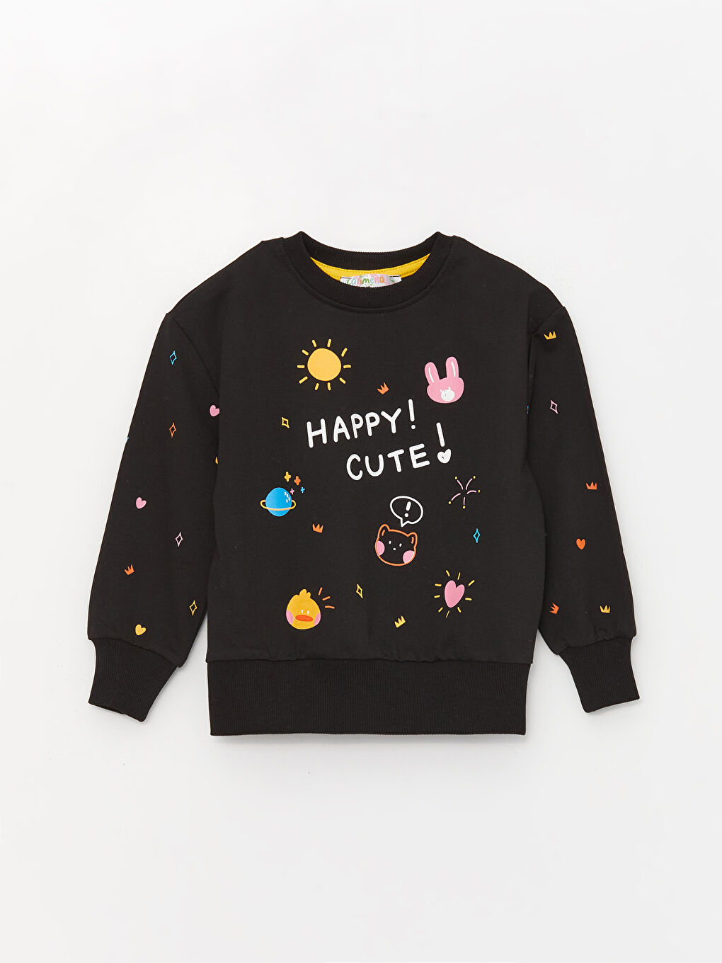 Siyah Bisiklet Yaka Uzun Kollu Kız Bebek Sweatshirt