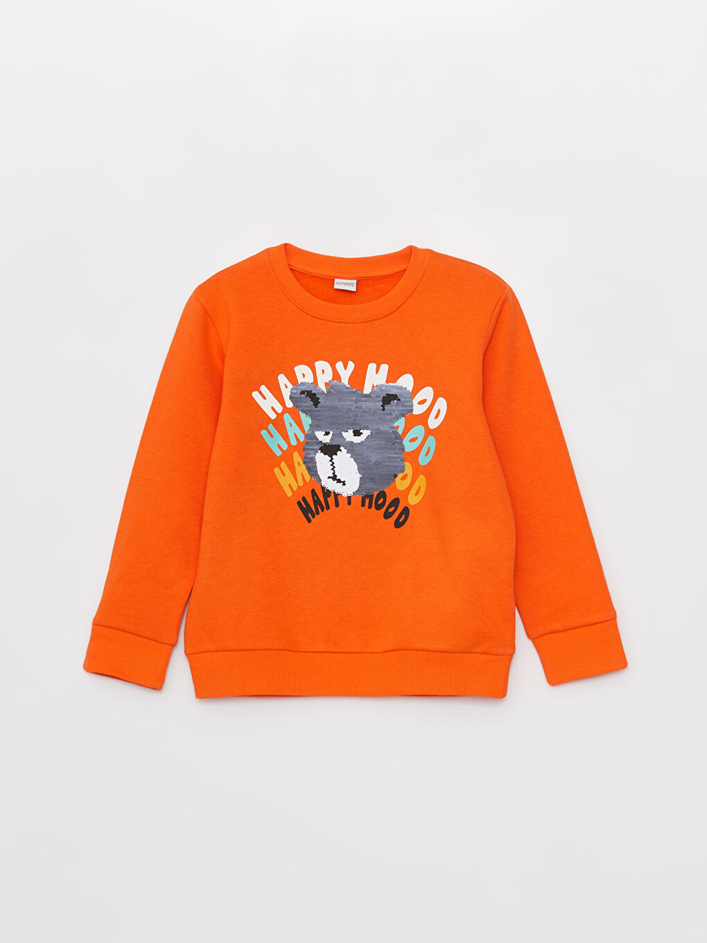 LCW Kids Canlı Turuncu Bisiklet Yaka Baskılı Çift Yönlü Payetli Uzun Kollu Erkek Çocuk Sweatshirt - 3