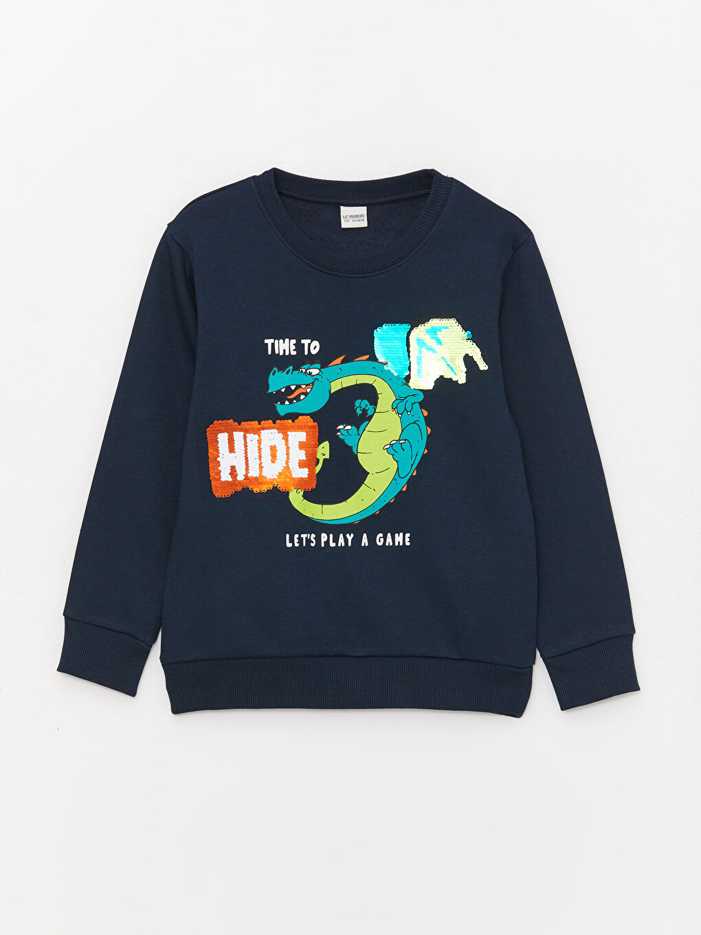 LCW Kids Lacivert Bisiklet Yaka Baskılı Çift Yönlü Payetli Uzun Kollu Erkek Çocuk Sweatshirt - 1