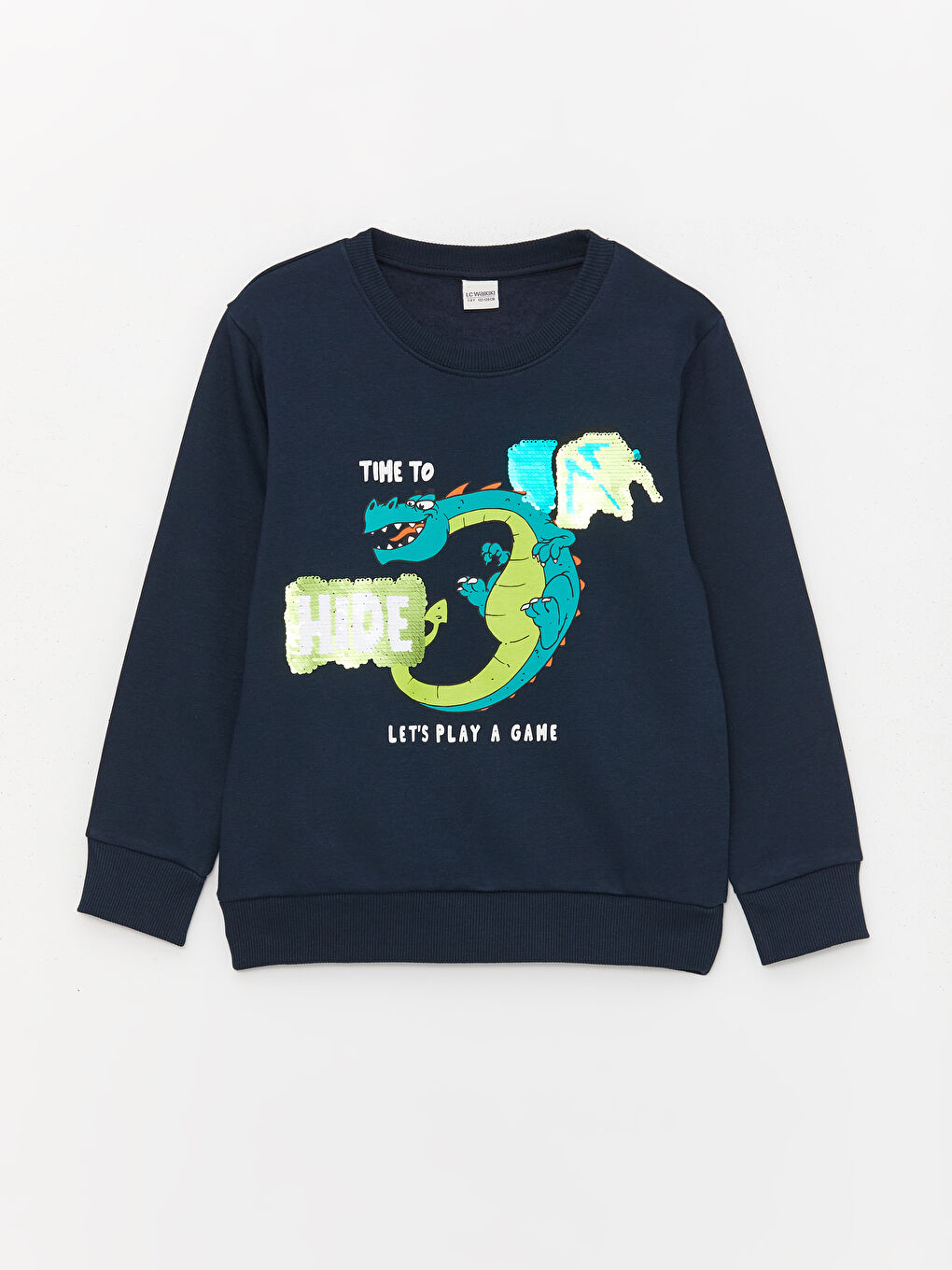 LCW Kids Lacivert Bisiklet Yaka Baskılı Çift Yönlü Payetli Uzun Kollu Erkek Çocuk Sweatshirt - 2