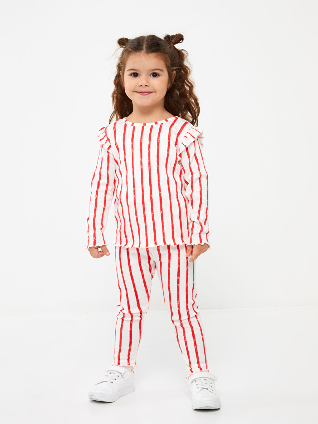 Kırmızı Bisiklet Yaka Uzun Kollu Kız Bebek Pijama Takımı-1