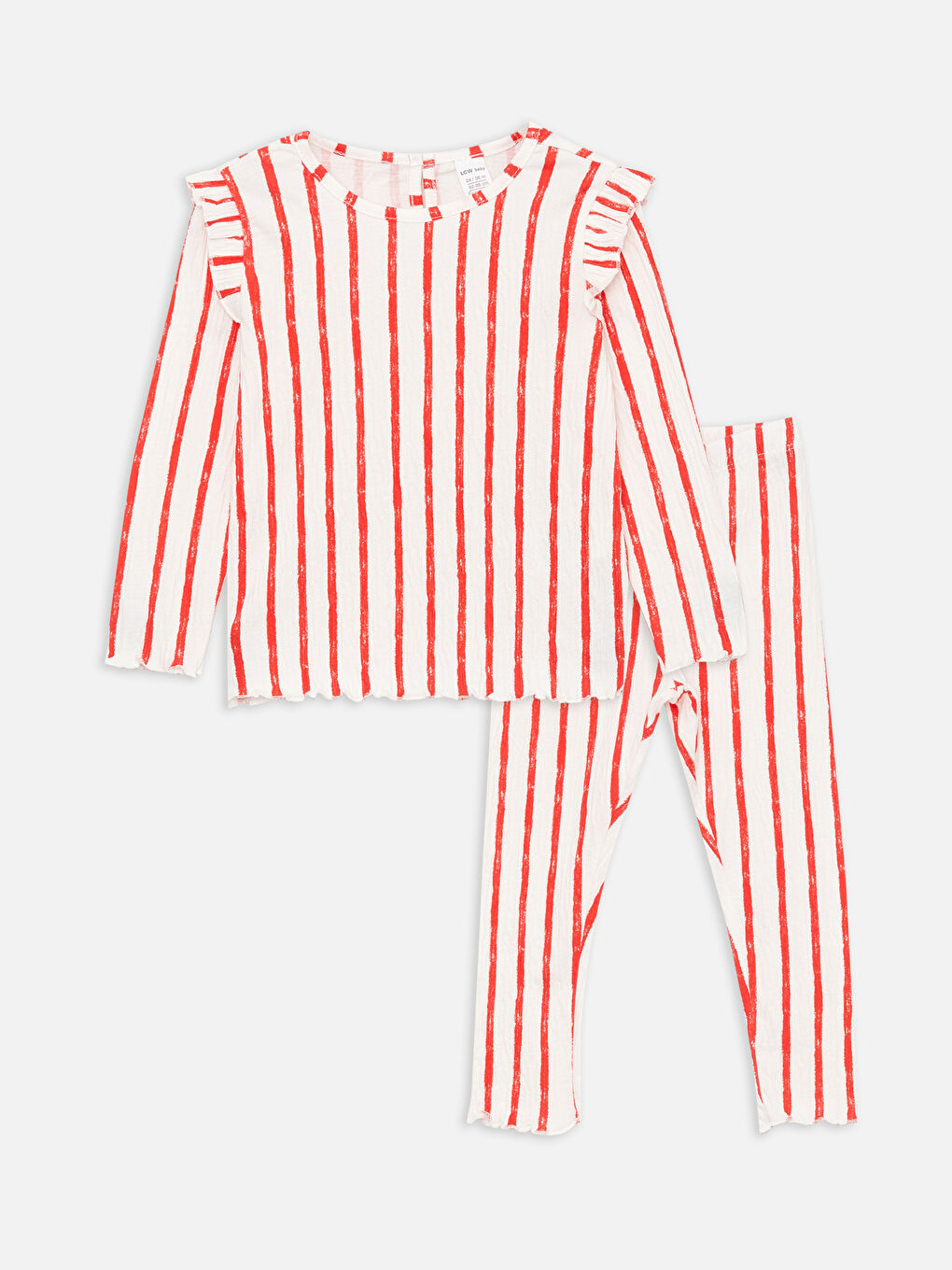 Kırmızı Bisiklet Yaka Uzun Kollu Kız Bebek Pijama Takımı-4