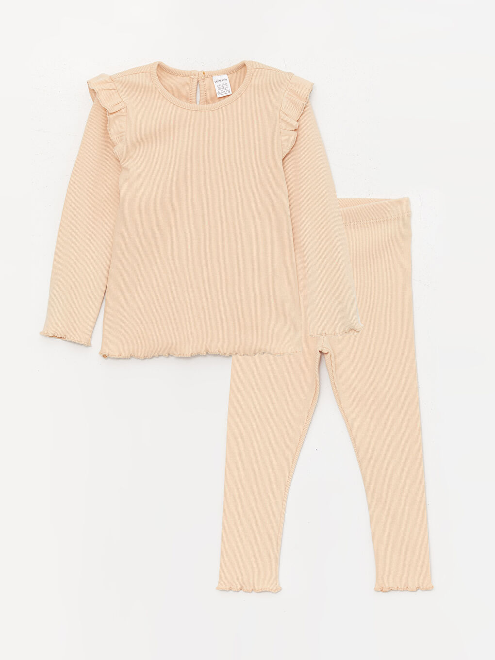 Bej Bisiklet Yaka Uzun Kollu Kız Bebek Tişört ve Tayt 2'li Takım