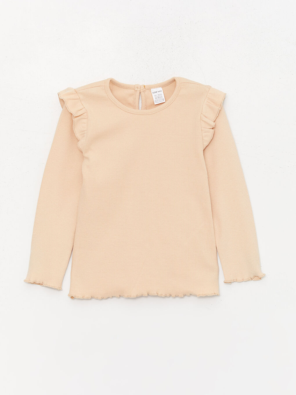 Bej Bisiklet Yaka Uzun Kollu Kız Bebek Tişört ve Tayt 2'li Takım-1