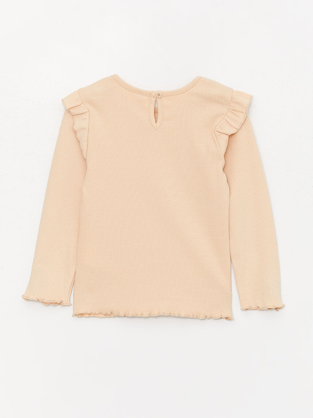 Bej Bisiklet Yaka Uzun Kollu Kız Bebek Tişört ve Tayt 2'li Takım-2