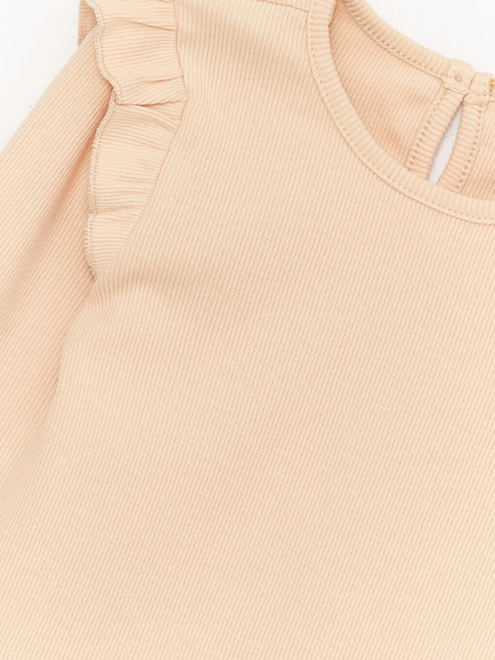 Bej Bisiklet Yaka Uzun Kollu Kız Bebek Tişört ve Tayt 2'li Takım-5