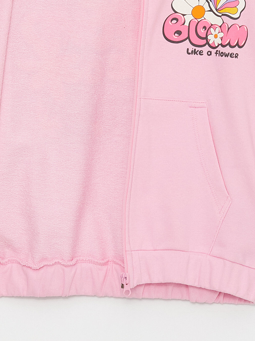 LCW Kids Pembe Kapüşonlu Baskılı Uzun Kollu Kız Çocuk Fermuarlı Sweatshirt - 1