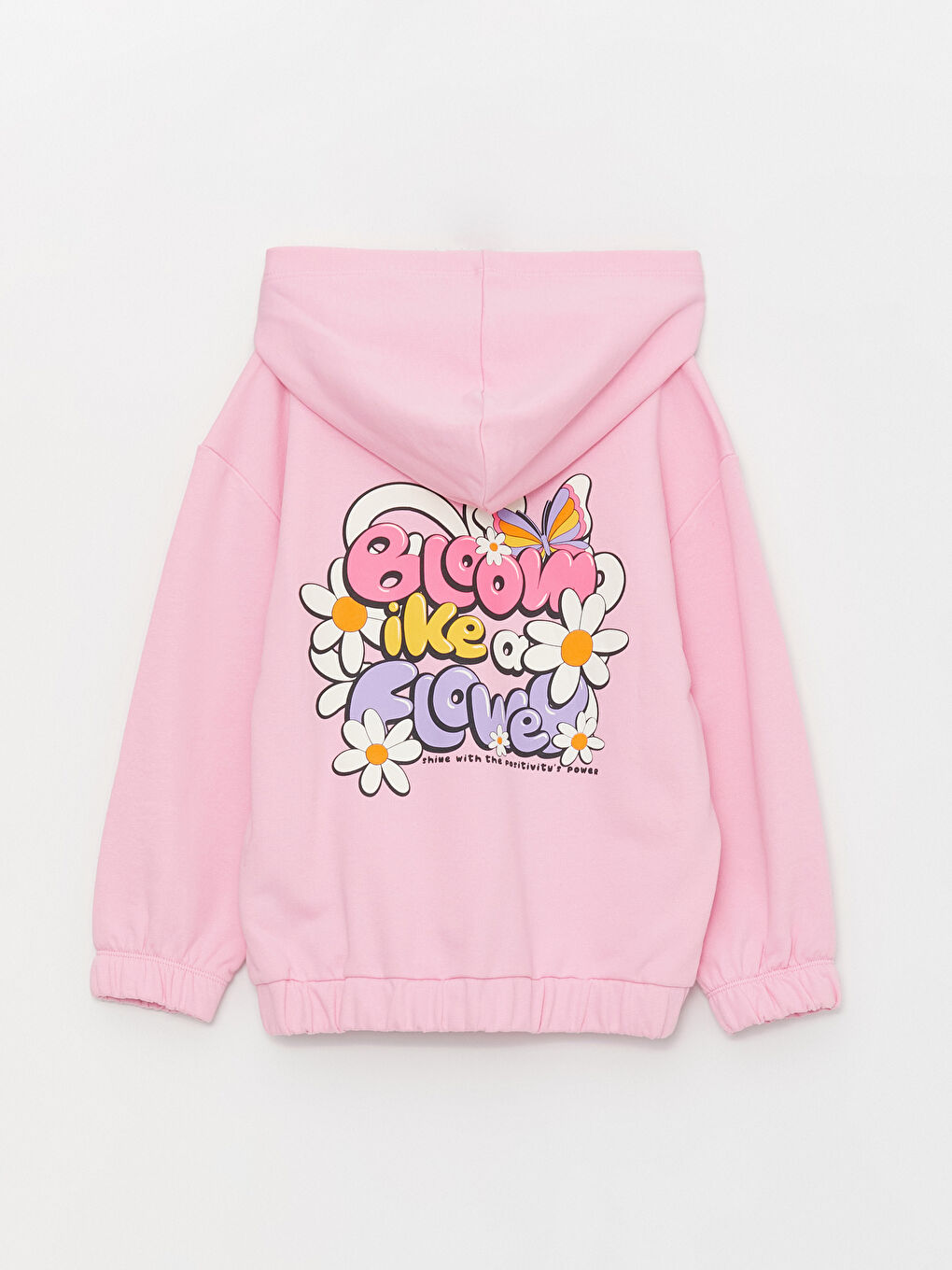 LCW Kids Pembe Kapüşonlu Baskılı Uzun Kollu Kız Çocuk Fermuarlı Sweatshirt - 2