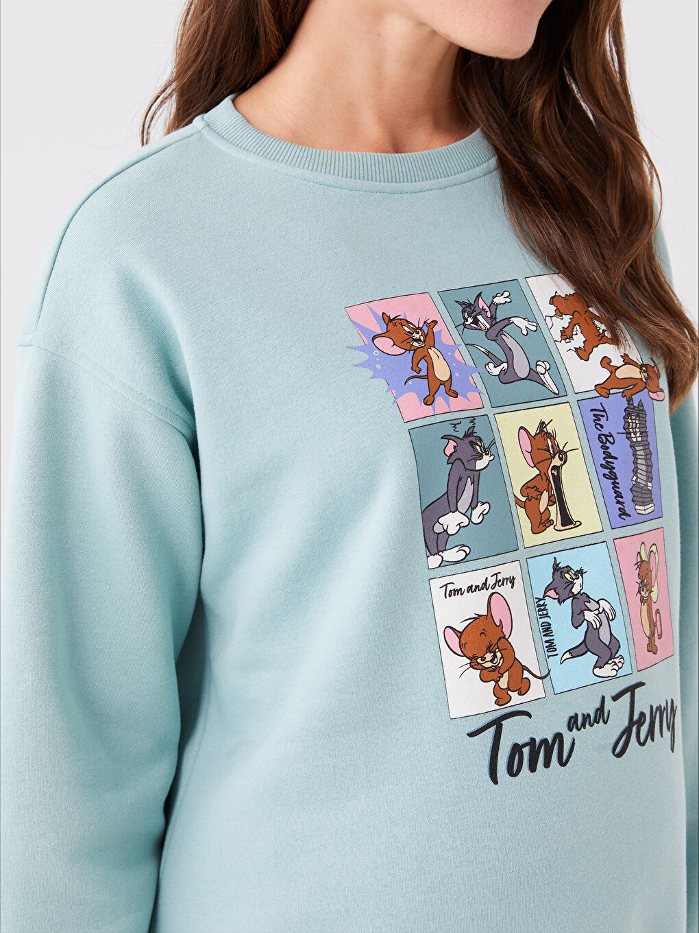 LCWAIKIKI Maternity Nane Yeşili Bisiklet Yaka Tom ve Jerry Baskılı Uzun Kollu Hamile Sweatshirt - 3