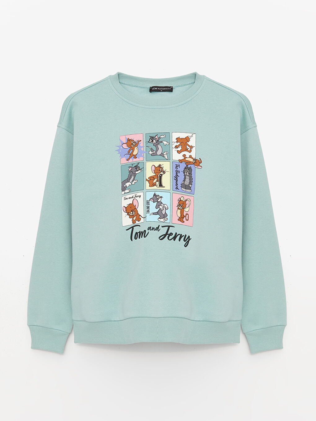 LCWAIKIKI Maternity Nane Yeşili Bisiklet Yaka Tom ve Jerry Baskılı Uzun Kollu Hamile Sweatshirt - 5