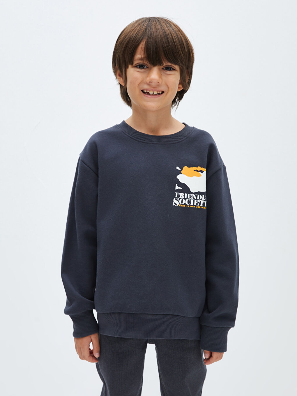 LCW Kids Antrasit Bisiklet Yaka Baskılı Uzun Kollu Erkek Çocuk Sweatshirt - 2