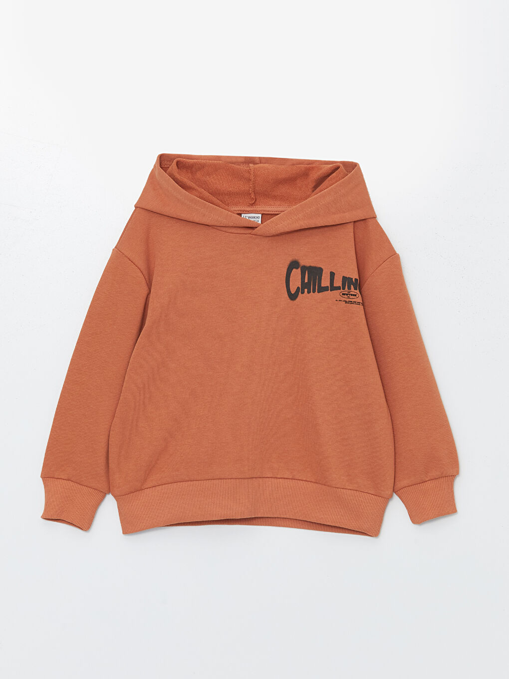 LCW Kids Mat Turuncu Baskılı Uzun Kollu Erkek Çocuk Hoodie