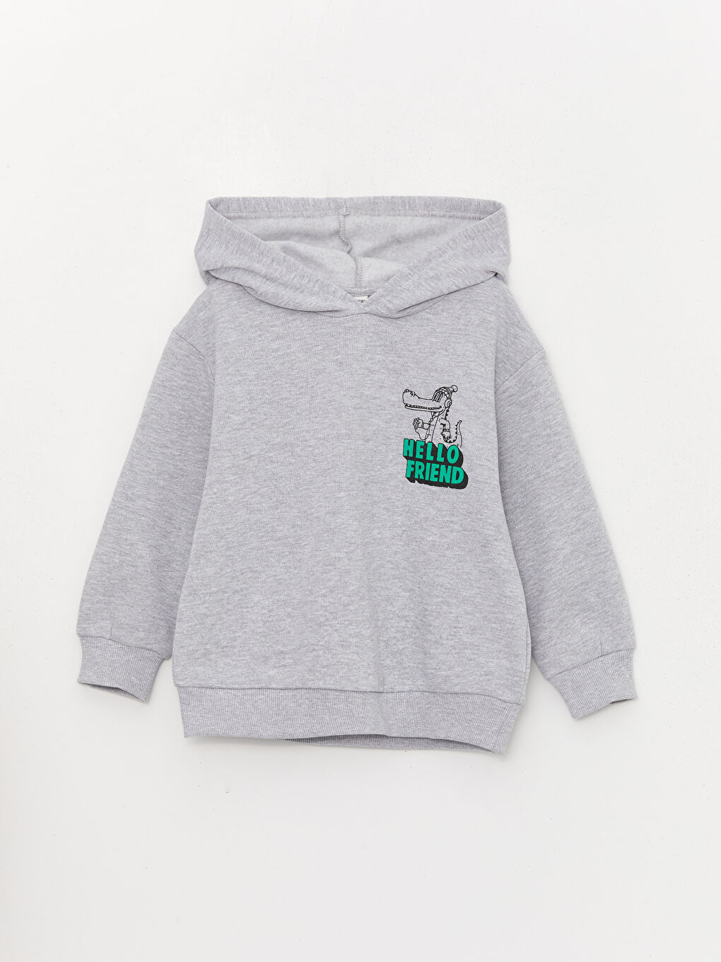 LCW Kids Gri Melanj Rahat Kalıp Baskılı Erkek Çocuk Hoodie