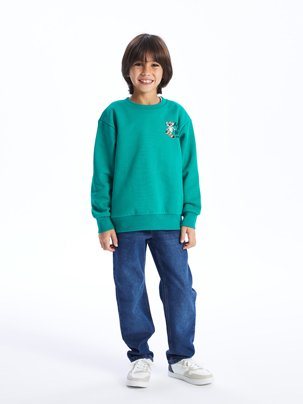 LCW Kids Zümrüt Yeşili Rahat Kalıp Bisiklet Yaka Baskılı Erkek Çocuk Sweatshirt - 2