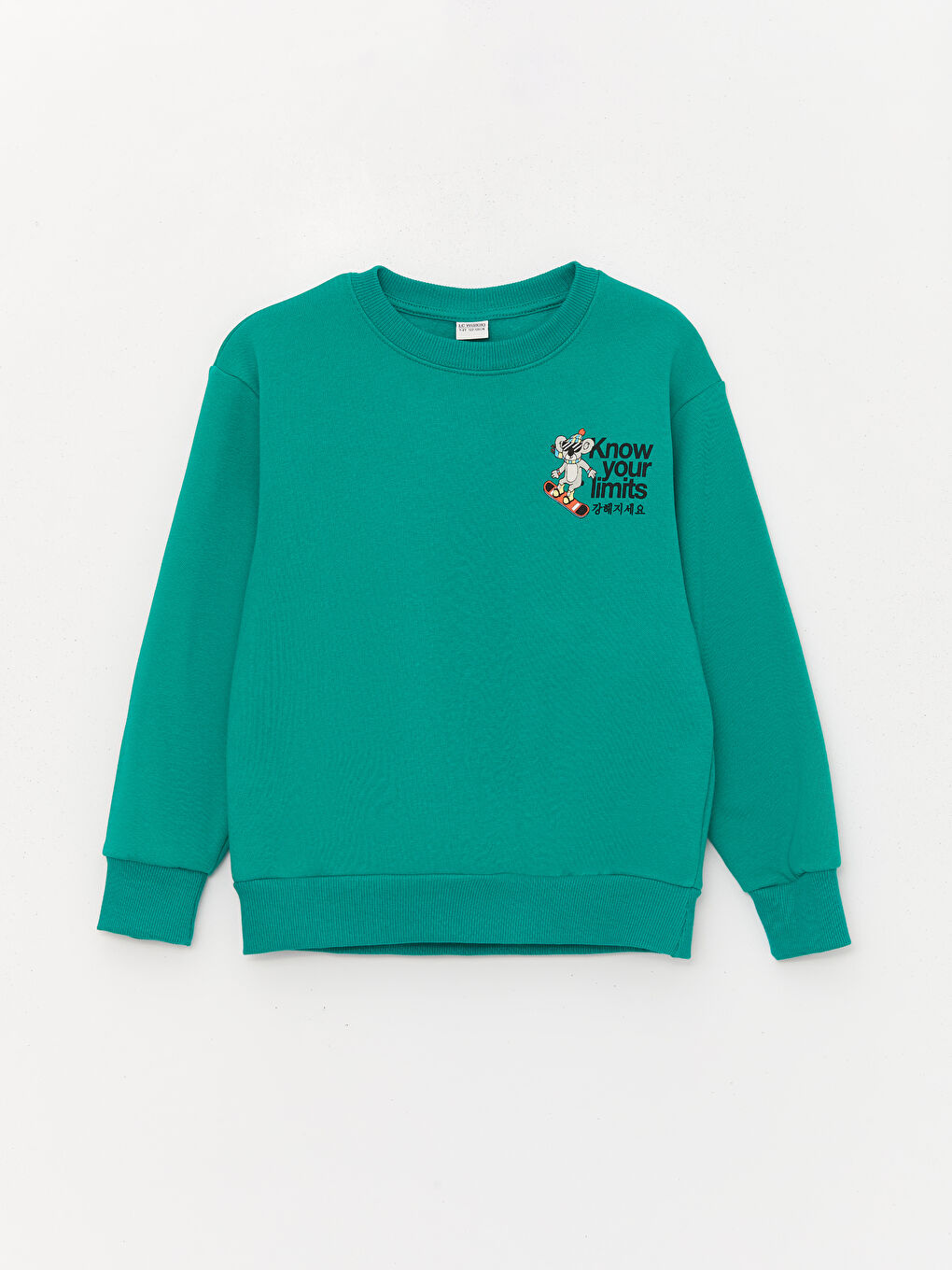 LCW Kids Zümrüt Yeşili Rahat Kalıp Bisiklet Yaka Baskılı Erkek Çocuk Sweatshirt - 3