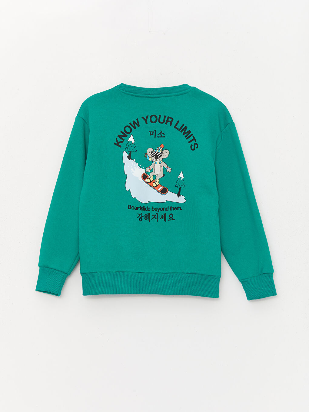 LCW Kids Zümrüt Yeşili Rahat Kalıp Bisiklet Yaka Baskılı Erkek Çocuk Sweatshirt - 4