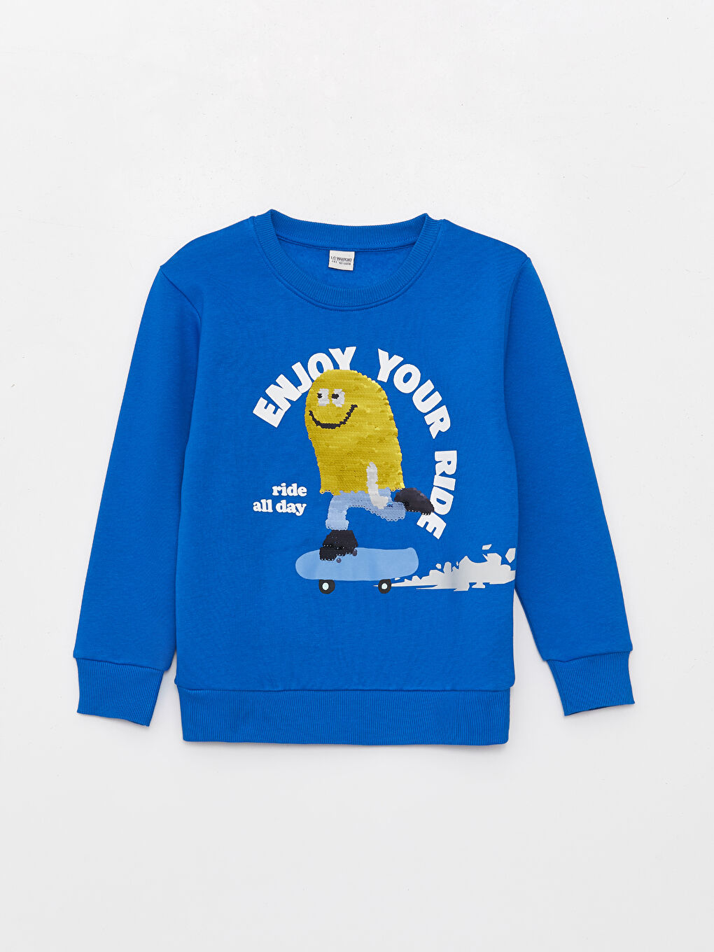 LCW Kids Koyu Mavi Bisiklet Yaka Baskılı Çift Yönlü Payetli Uzun Kollu Erkek Çocuk Sweatshirt - 2