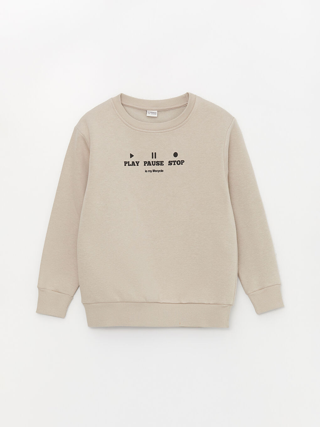 LCW Kids Bej Rahat Kalıp Bisiklet Yaka Baskılı Erkek Çocuk Sweatshirt - 3