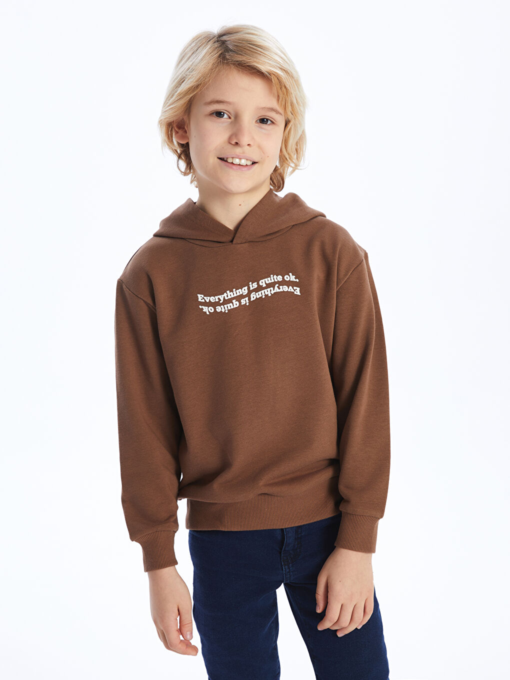 LCW Kids Kahverengi Baskılı Uzun Kollu Erkek Çocuk Hoodie