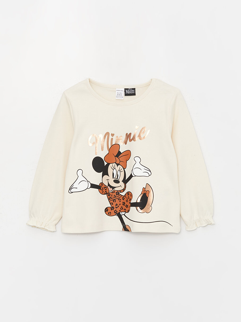 LCW baby Ekru Bisiklet Yaka Minnie Mouse Baskılı Kız Bebek Sweatshirt ve Tayt 2'li - 1