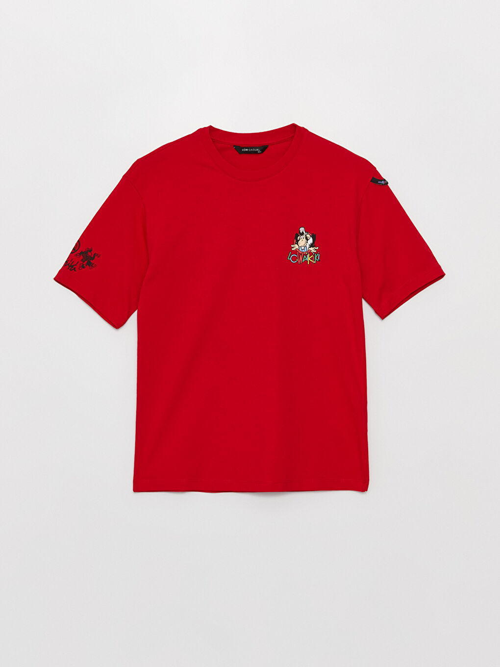 Kırmızı Bisiklet Yaka Kısa Kollu Nostaljik Maymun Baskılı Penye Unisex Tişört-10