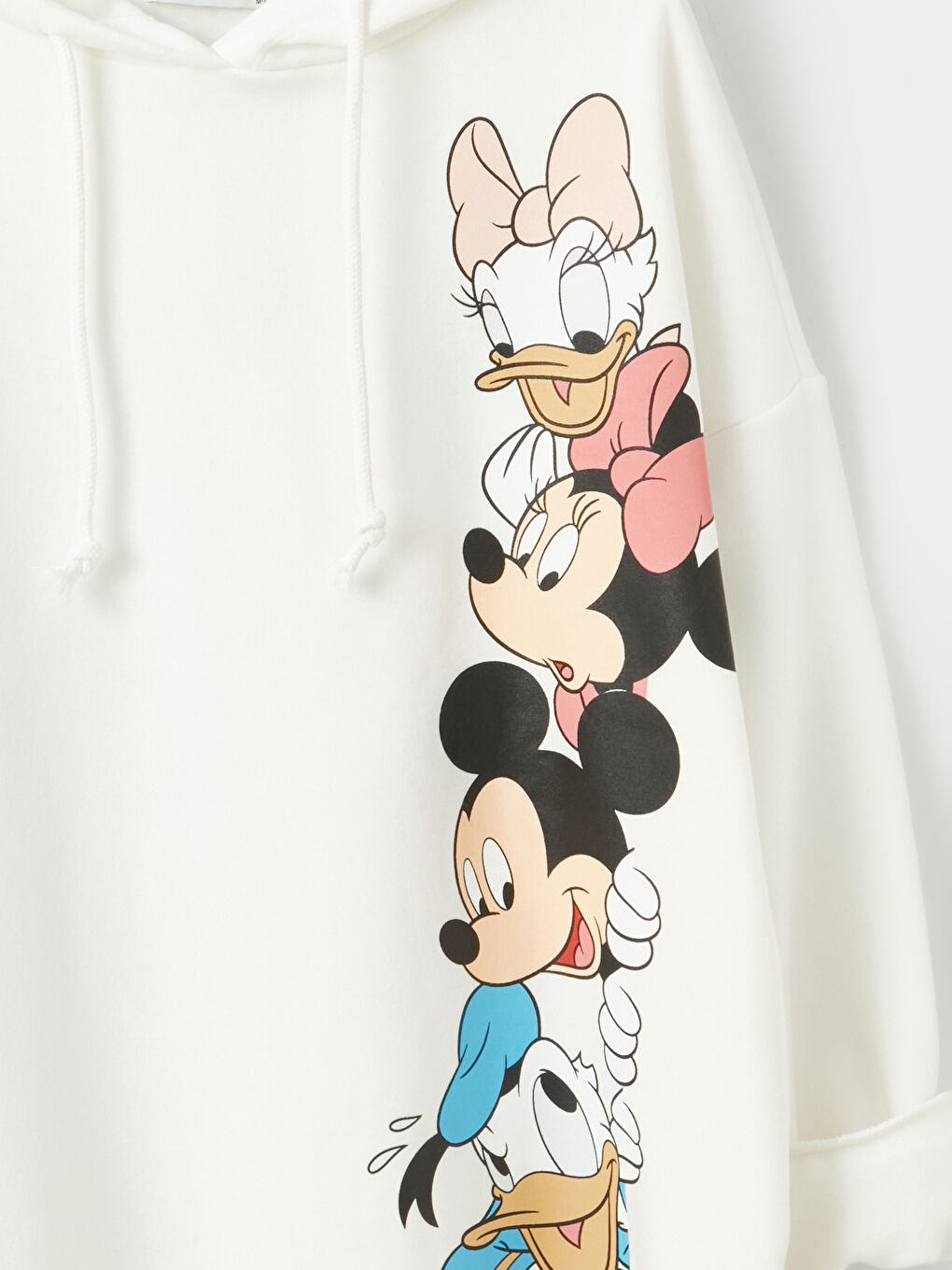 Ekru Mickey ve Arkadaşları Baskılı Uzun Kollu Oversize Kadın Hoodie-6