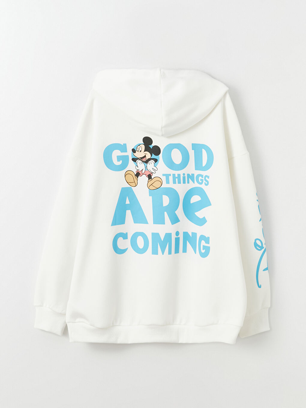 Ekru Mickey ve Arkadaşları Baskılı Uzun Kollu Oversize Kadın Hoodie-7