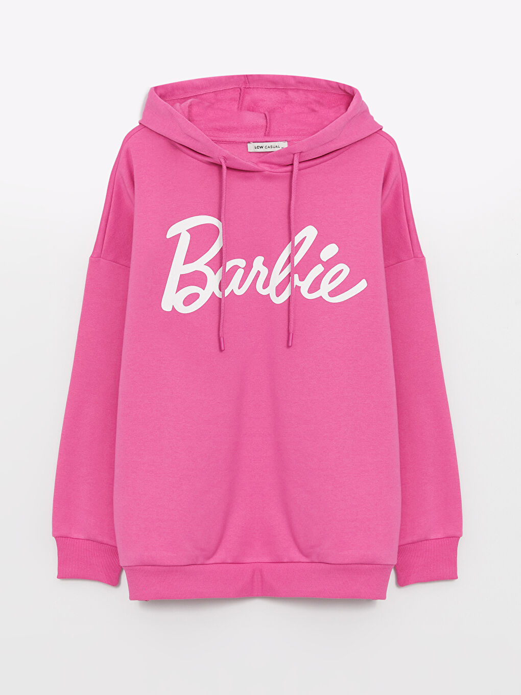 Pembe Barbie Baskılı Uzun Kollu Oversize Kadın Hoodie-5