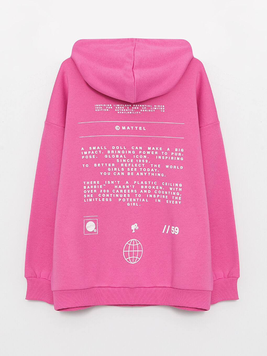 Pembe Barbie Baskılı Uzun Kollu Oversize Kadın Hoodie-6