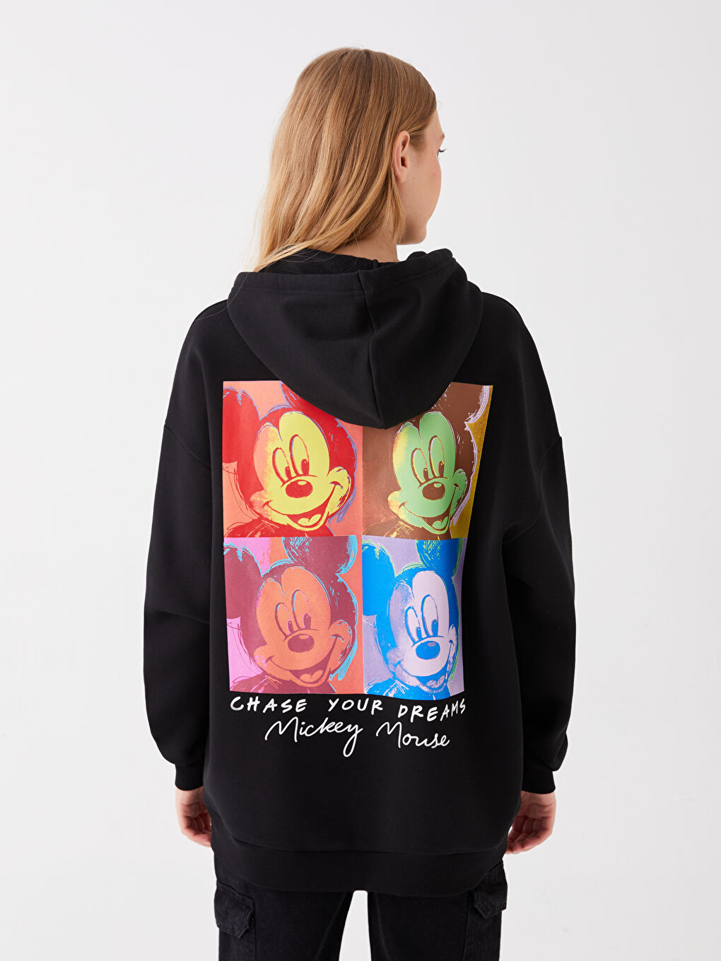 LCW Vision Yeni Siyah Mickey Mouse Baskılı Uzun Kollu Oversize Kadın Hoodie - 4