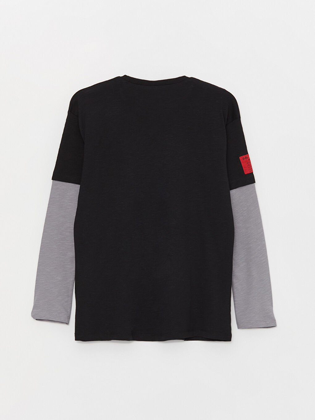 Siyah Bisiklet Yaka Baskılı Uzun Kollu Erkek Çocuk Tişört-2