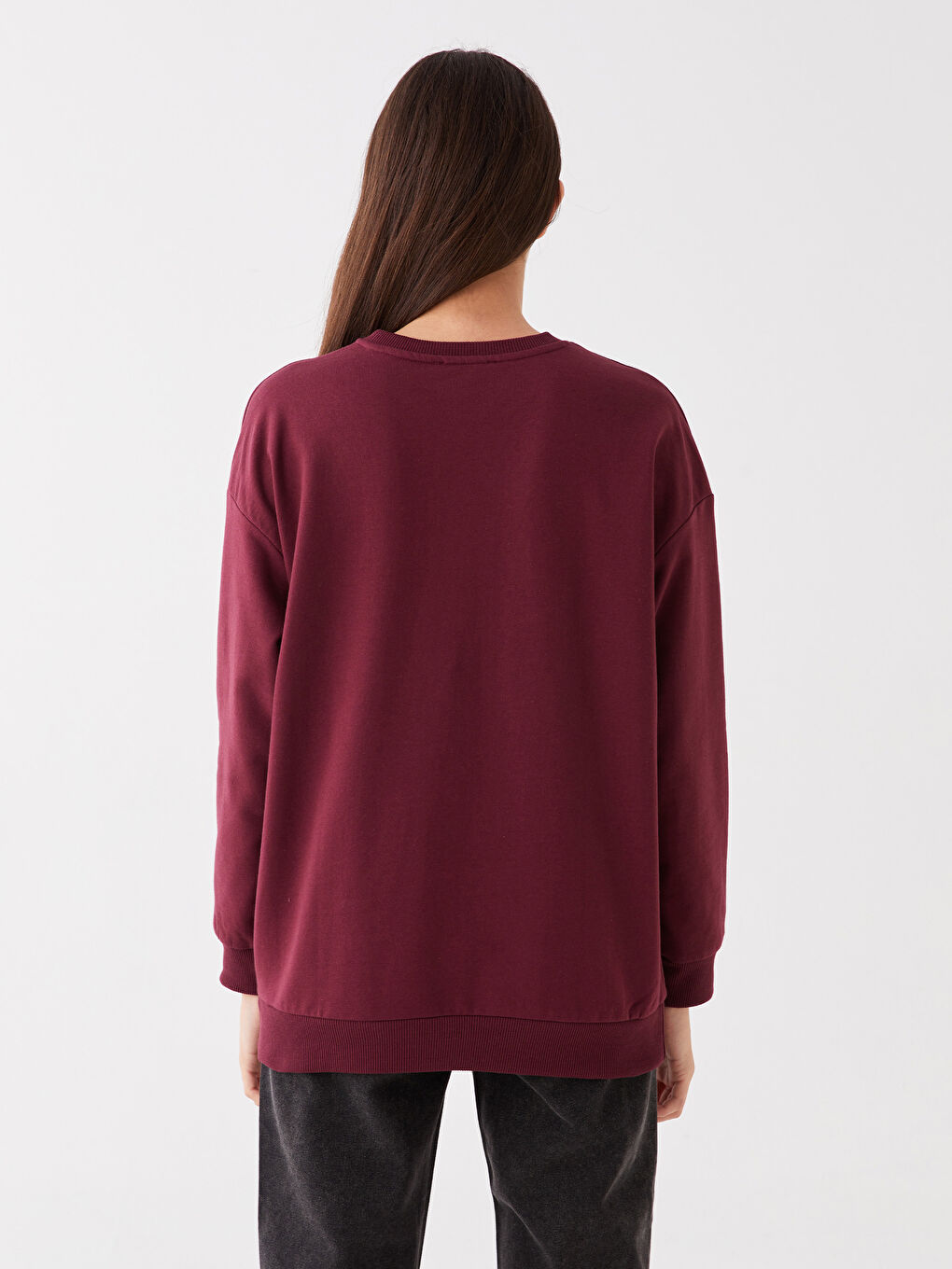 LCW Vision Bordo Bisiklet Yaka Baskılı Oversize Kadın Kalın Sweatshirt - 4