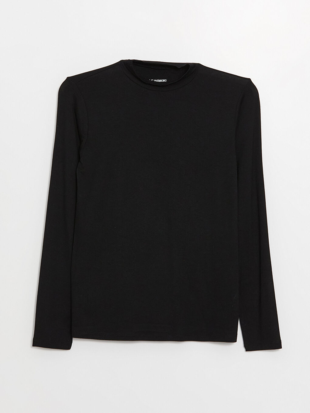 Siyah Dik Yaka Düz Uzun Kollu Kadın Tişört-5