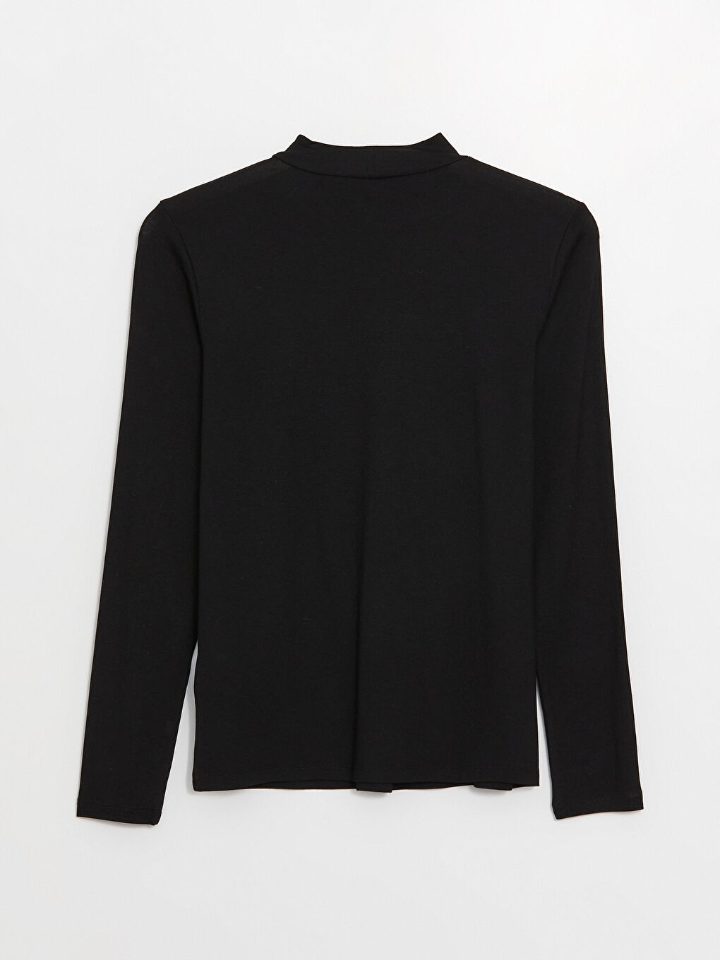 Siyah Dik Yaka Düz Uzun Kollu Kadın Tişört-6