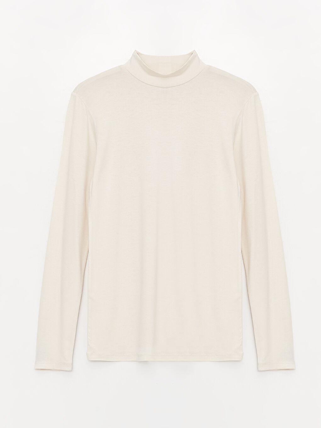 Gri Dik Yaka Düz Uzun Kollu Kadın Tişört-5