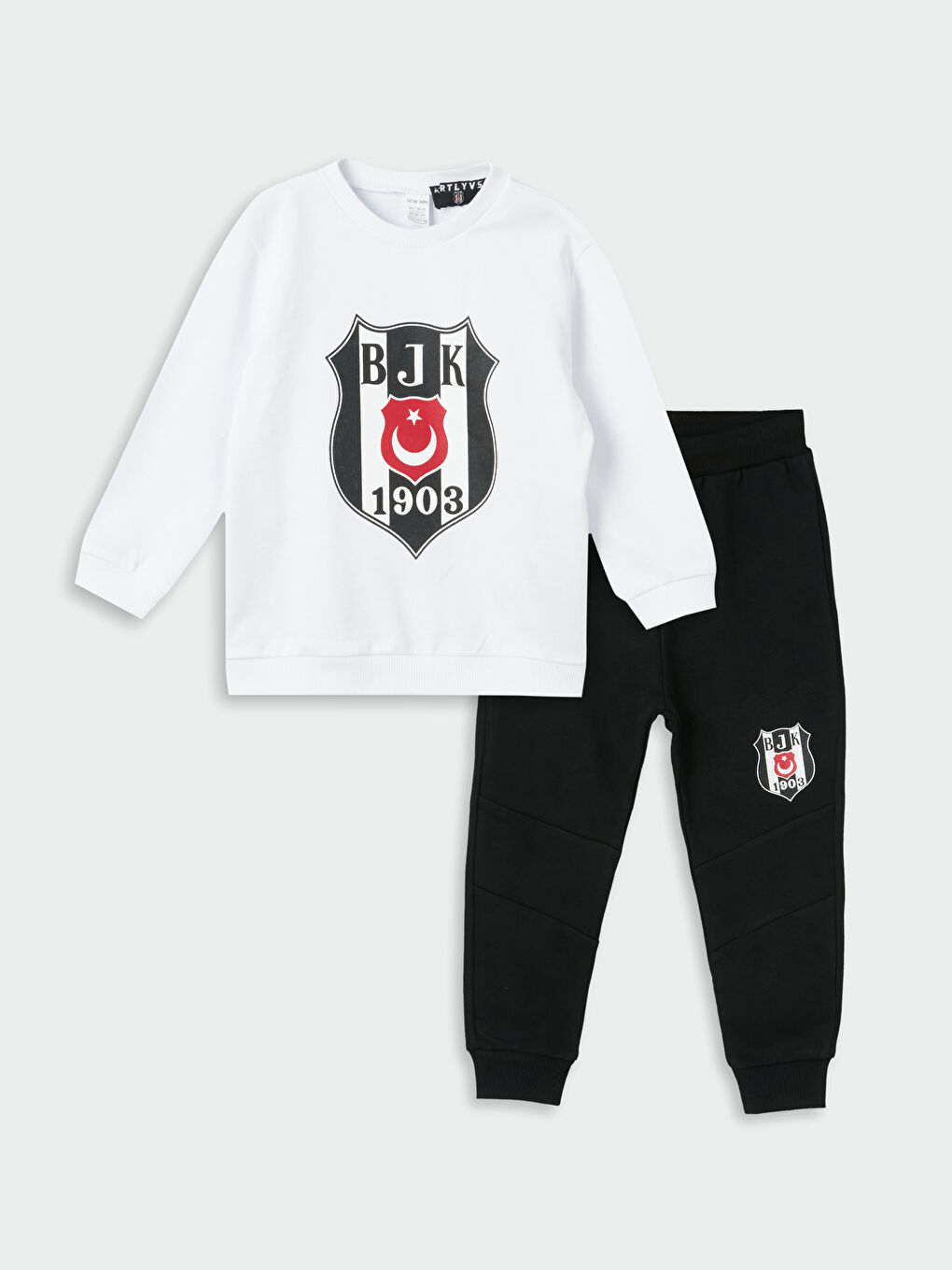 LCW baby Buxe Beyazı Bisiklet Yaka Beşiktaş Baskılı Erkek Bebek Sweatshirt ve Eşofman Altı Takım